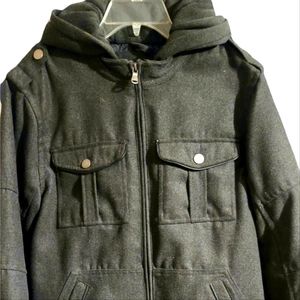 Carbon Men Hooded Wool-blend Jacket Dark Gray Medium